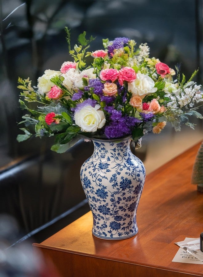 KuJaRen Blue and White Vase,Chinoiserie Porcelain Vases,Floral Blue Vase Decor for Entryway, Coffee Table & Home Accent,Living Room,11" H - Image 2